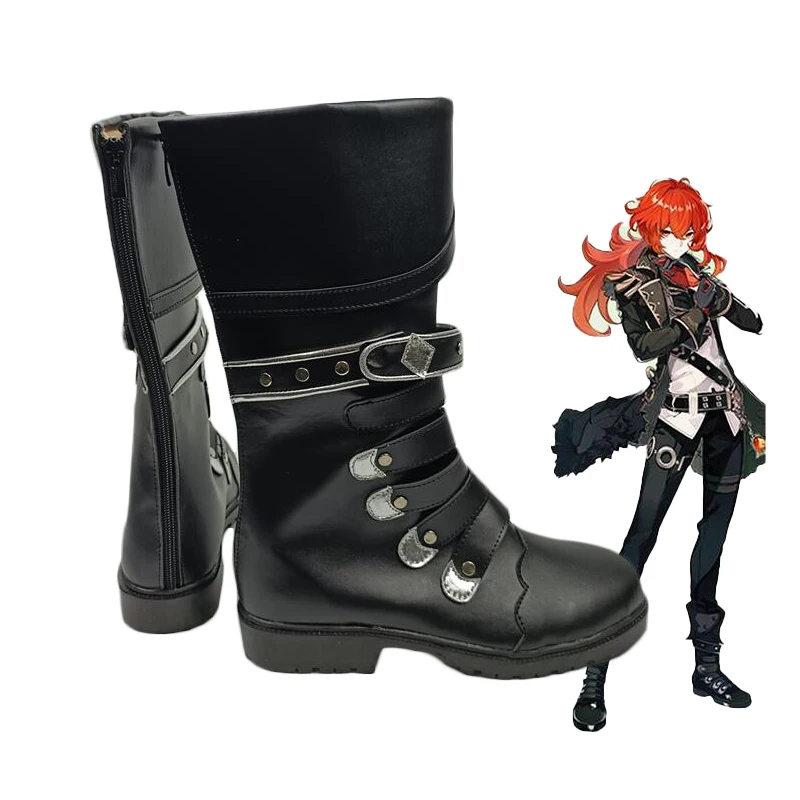 

Diluc Cosplay Shoes Genshin Impact Game Custom Made Boots Halloween Party Carnival Cosplay Prop Role Shoes Play Accessory