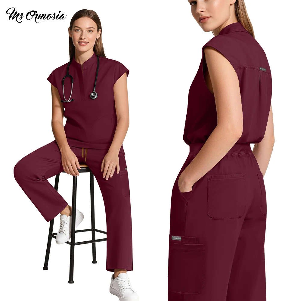 High Quality Medical Scrubs Uniform Women Hospital Nursing Workwear Fashion Pet Beauty Work Suits Dental Clinic Nurse Scrubs Set