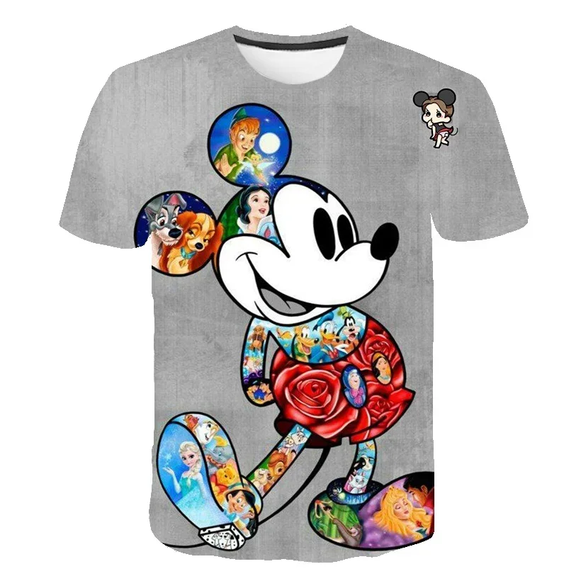 Kaus anak laki-laki lengan pendek, Mickey Mouse, Kaus anak laki-laki motif 3D kasual lengan pendek, atasan Mickey, baju anak-anak lucu longgar leher O