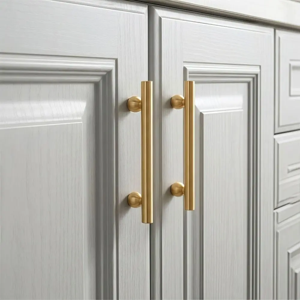 Modern Sleek Brass Cabinet Pulls Durable Minimalist Solid Brass Handles Smooth Luxury Gold Drawer Knobs Cabinetry,Furniture