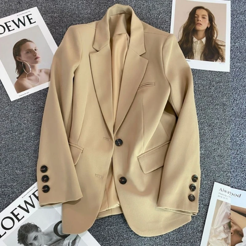 Khaki Colored Suit Jacket for Women Korean Version Loose Temperament Spring and Autumn New Style Suit Jacket for Women