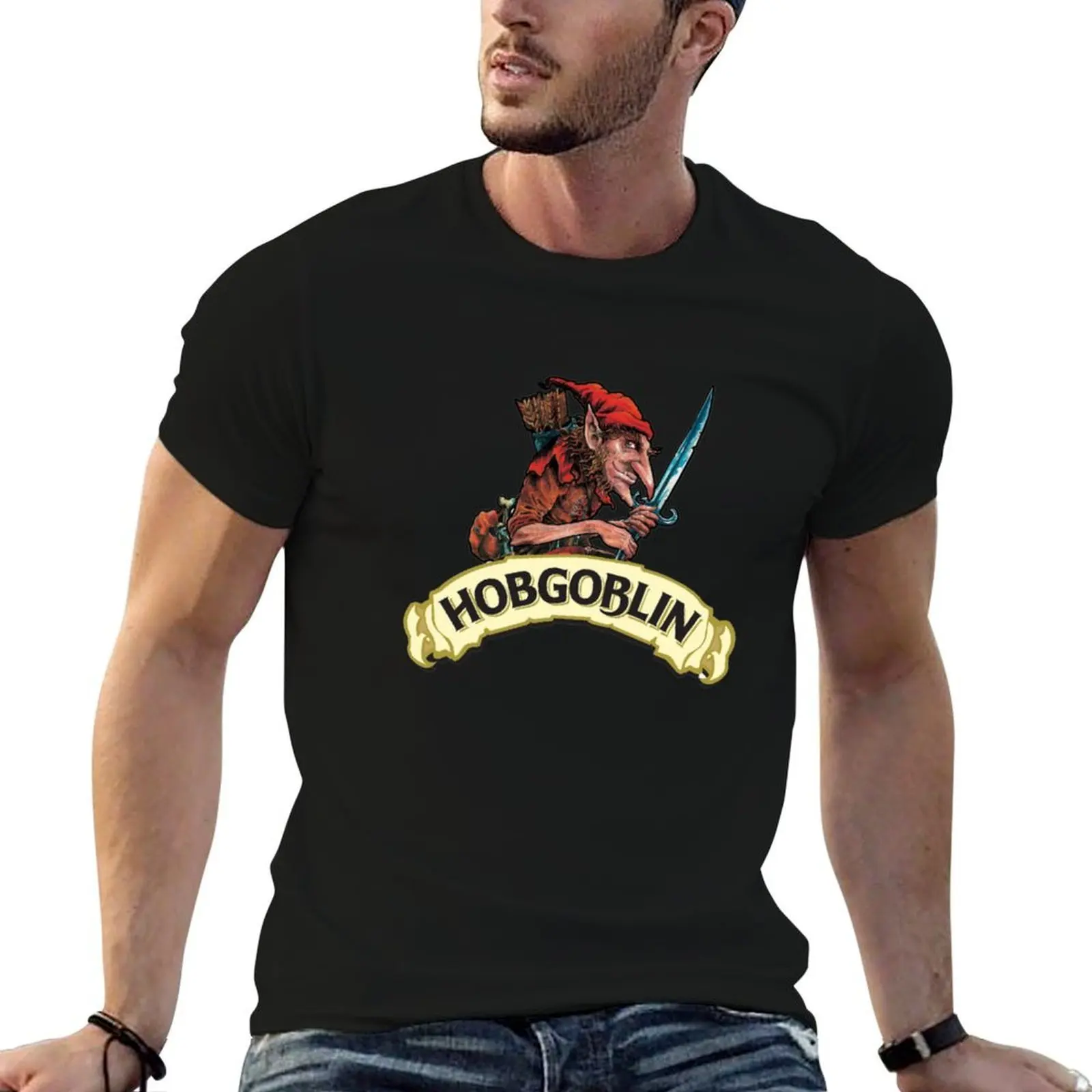 Camiseta com logotipo Hobgoblin, camiseta com estampa personalizada para homem, camiseta slim fit para homem, camiseta 100% algodão