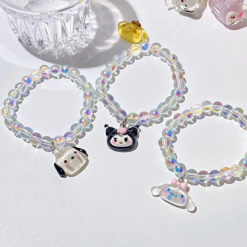 Fashion Women Jewelry Resin Cartoon Cinnamon Dog Kuromi Pendant Colorful Bead Bracelet