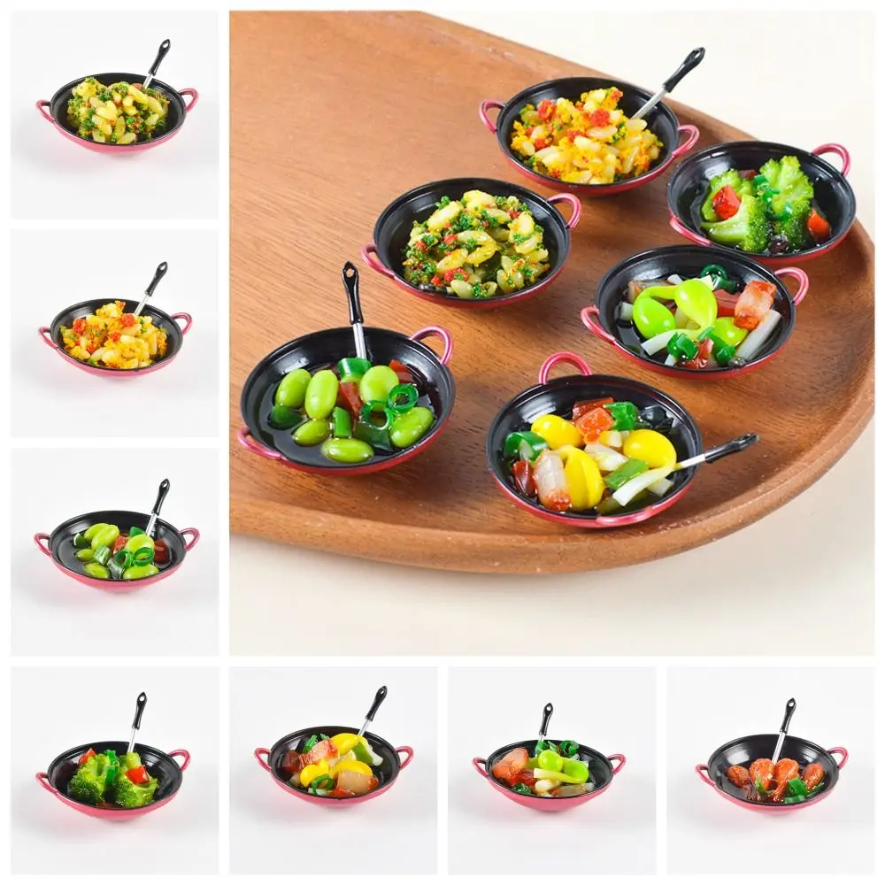 PVC Simulation Cooking Pot Accessories Mini Chinese Style 3D Simulation Cooking Pot DIY Doll House Fried Egg Rice