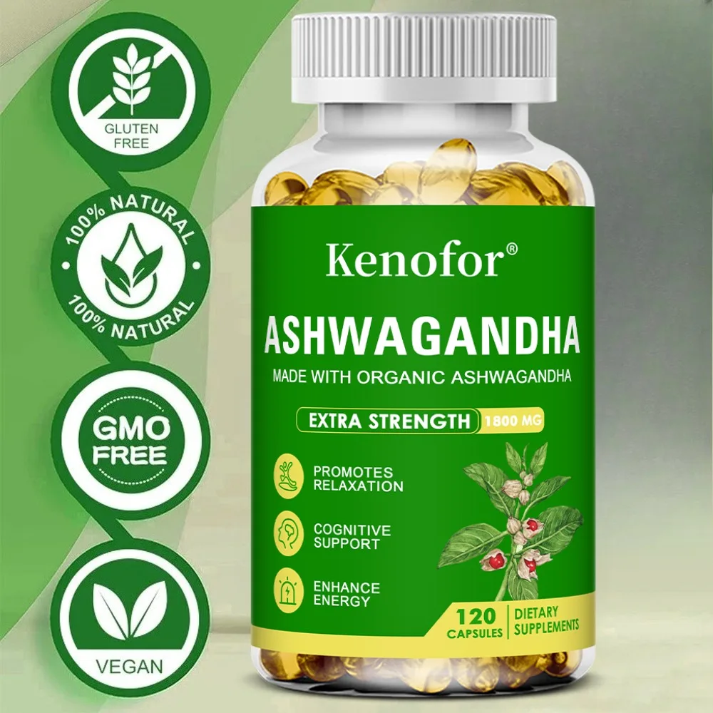 Ashwagandha Supplement - Supports Stress Relief, Energy, Deep Sleep, Adjust Mood, Gluten-Free,Non-GMO
