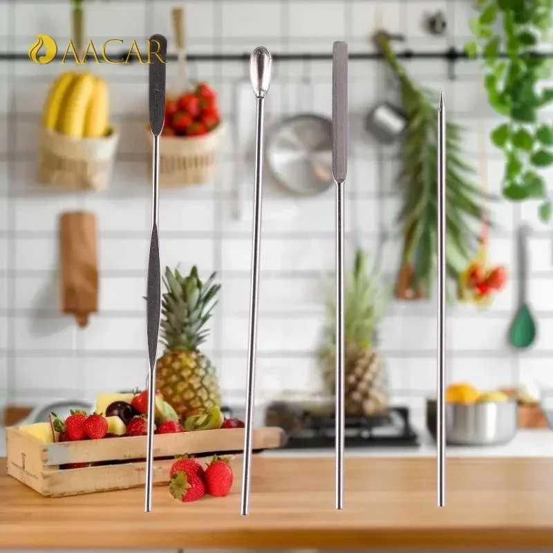 4 Uds. Herramienta de varilla agitadora de acero inoxidable para decoración de uñas, cuchara para esmalte de Gel líquido en polvo, espátula, herramienta para mezclar bases para salón y hogar