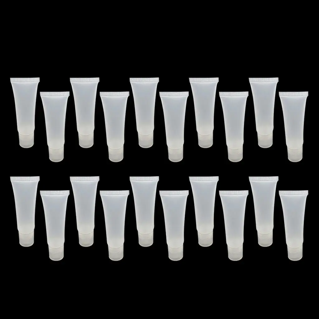 20 Packs 10ml 15ml Soft Empty Tubes, Refillable Mini Clear Lip Gloss Balm