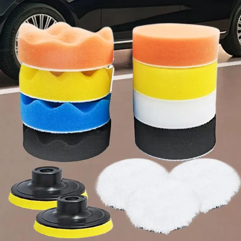 Car Polishing Pad Kit Car Polisher Pads With Drill Adapter Car Waxing Pads Sponge And Wool Polishing Pad Set For Car Polisher