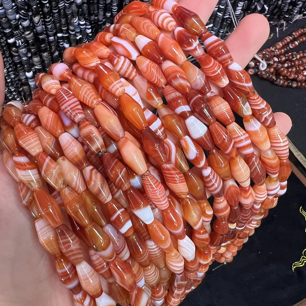 8x16mm Oval Red Striped Agate Stone Beads 8x12mm Carnelian Bead Beaded 15'' Strand For DIY Jewelry Making Bracelet Accessories