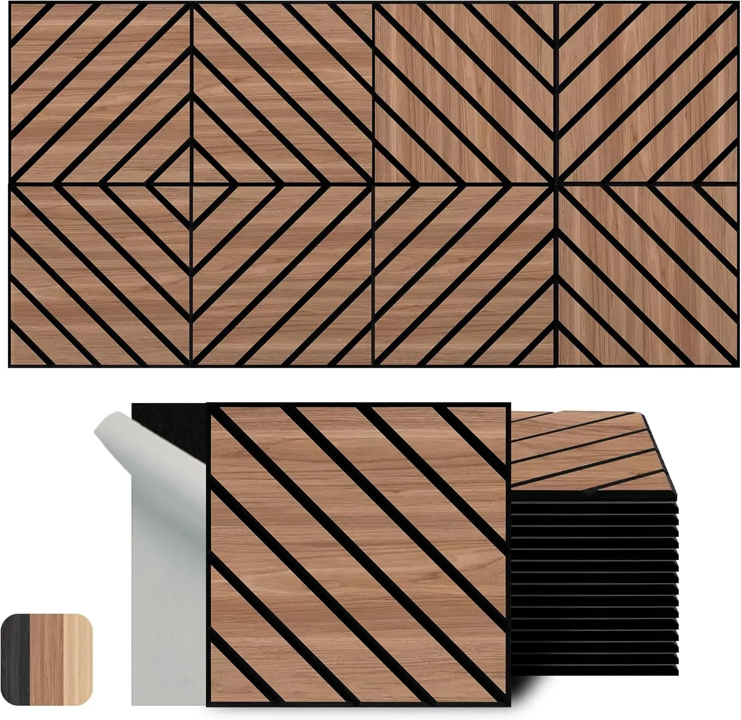 

16 Pack 12x12 Inch PVC Wood Grain Soundproof Wall Panels, Self-Adhesive for Home Office Studio Decor