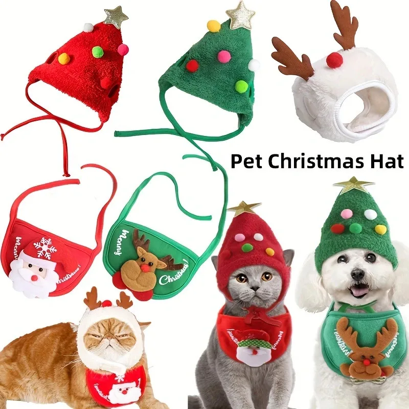 Pet Christmas Hat Scarf Dog Christmas Gift Ornaments Cat Christmas Cat Drool Towel Pet Accessories