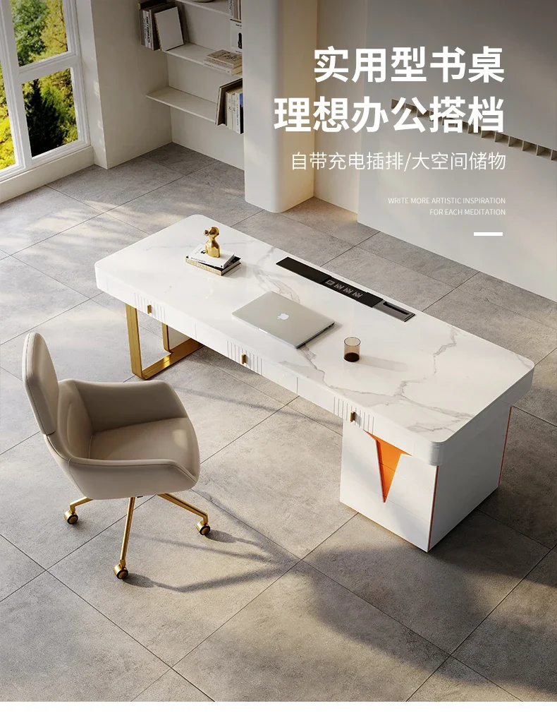 

Light Luxury Stone Plate Desk Modern Simple Home Computer Desk Integrated Desk Desktop Table