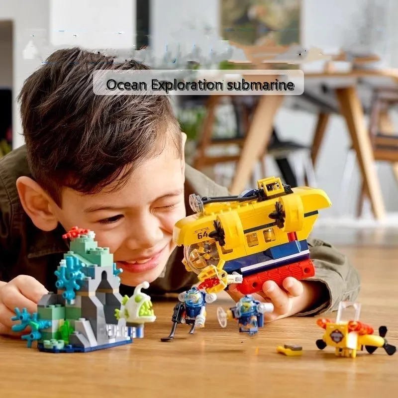 MOC Urban Deep-sea Rescue Adventure Series Ocean Exploration Submarine Building Block Toy Boy Gift