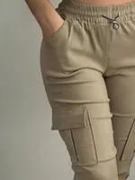 Summer Women's Slim-Fit Capri Trousers Solid Color Casual Multiple Pocket Lace-Up High Waist Tight Leggings Capri Pants - Image 5