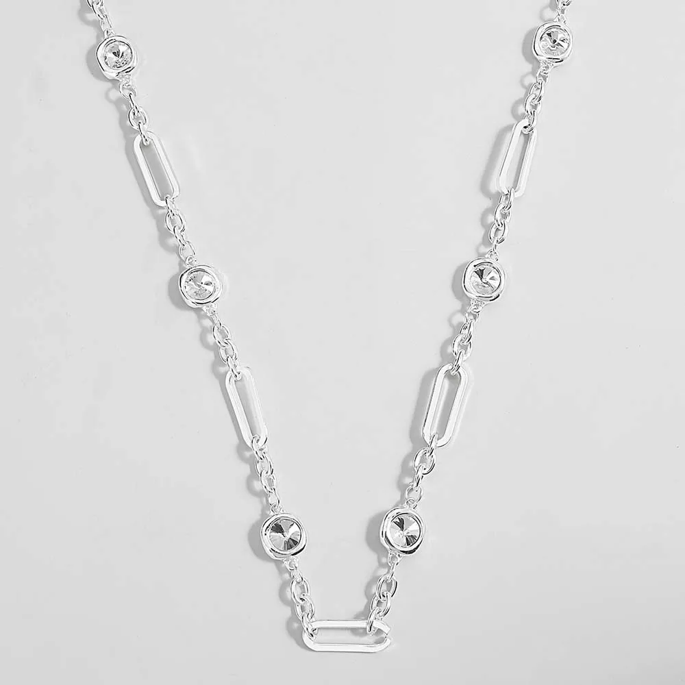 ALLYES-قلادة دائرة هندسية بسيطة ، حبات كريستال فاقع ، لون فضي ، قلادة سلسلة طويلة ، مجوهرات نسائية ، أزياء #6