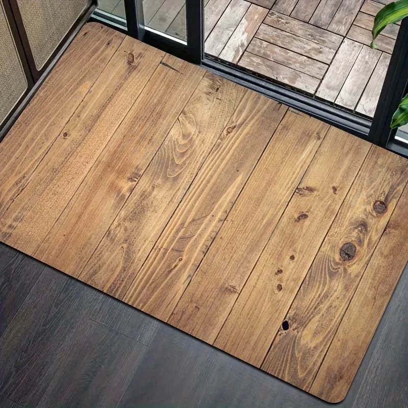 Simulation of wood grain Flannel-printed floor mats has a non-slip function is suitable for entrances bathroom welcome carpets