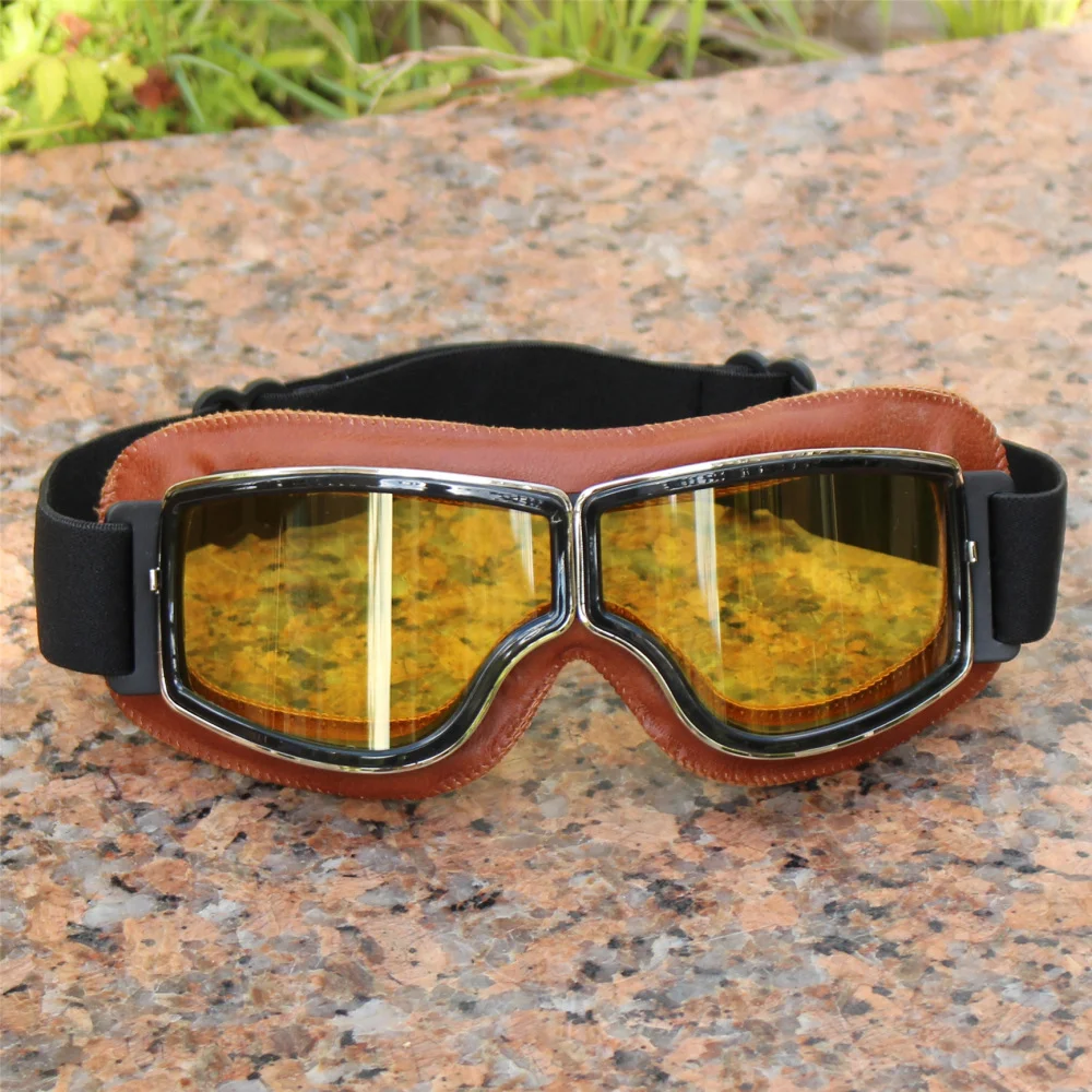 Best Selling Vintage Goggles Motorcycle Leather Goggles Glasses Cruiser Folding Goggles Newest Sunglasses Motocross Safety