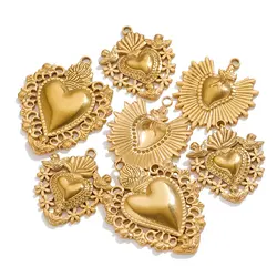 5 PCS Stainless Steel Gold Bohemian Heart Pendant for DIY Jewelry Making Earrings Necklace Connector Accessories Wholesale