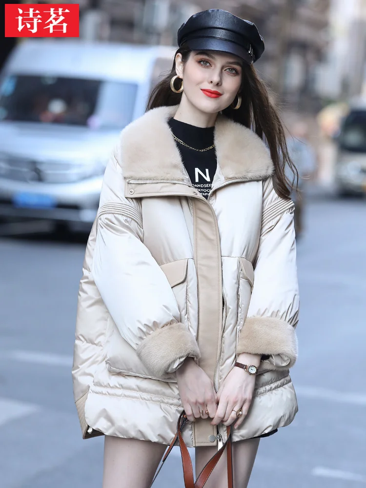 2023 Winter Fashion High End Mink Fur Grass Coat Down School Overcoming Women's Long and Slim Coat