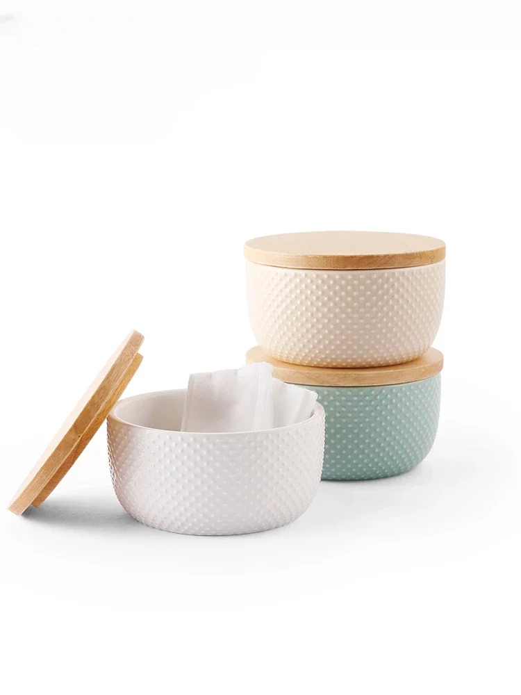 Ceramic cotton swab box storage box makeup remover cotton box light luxury INS wind cotton ball can