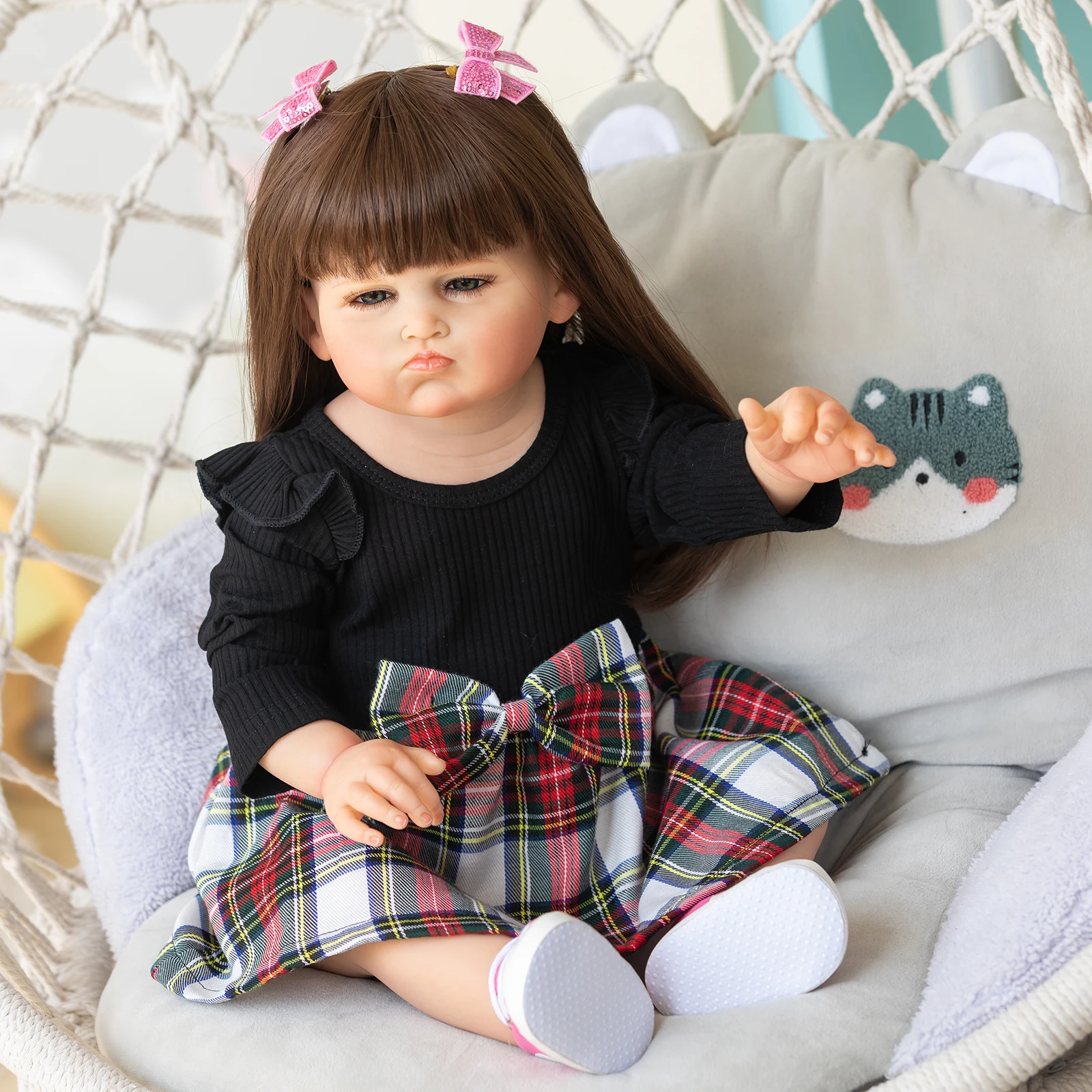 SANDIE 28Inches Pouting Face Grace Huge Toddler Size Painted Finished Reborn Doll 3D Skin Bloody Vessels Collectible Art Doll