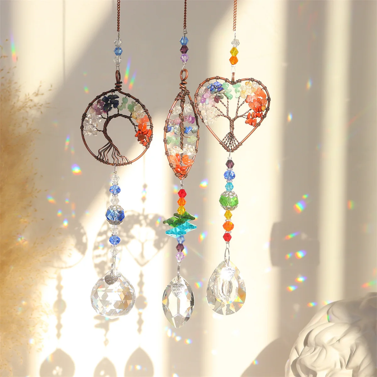 

Crystal Light Catcher Tree of Life Crystal Ornament Rainbow Maker Crystal Prism Chakra Pendant Window Home Garden Decor