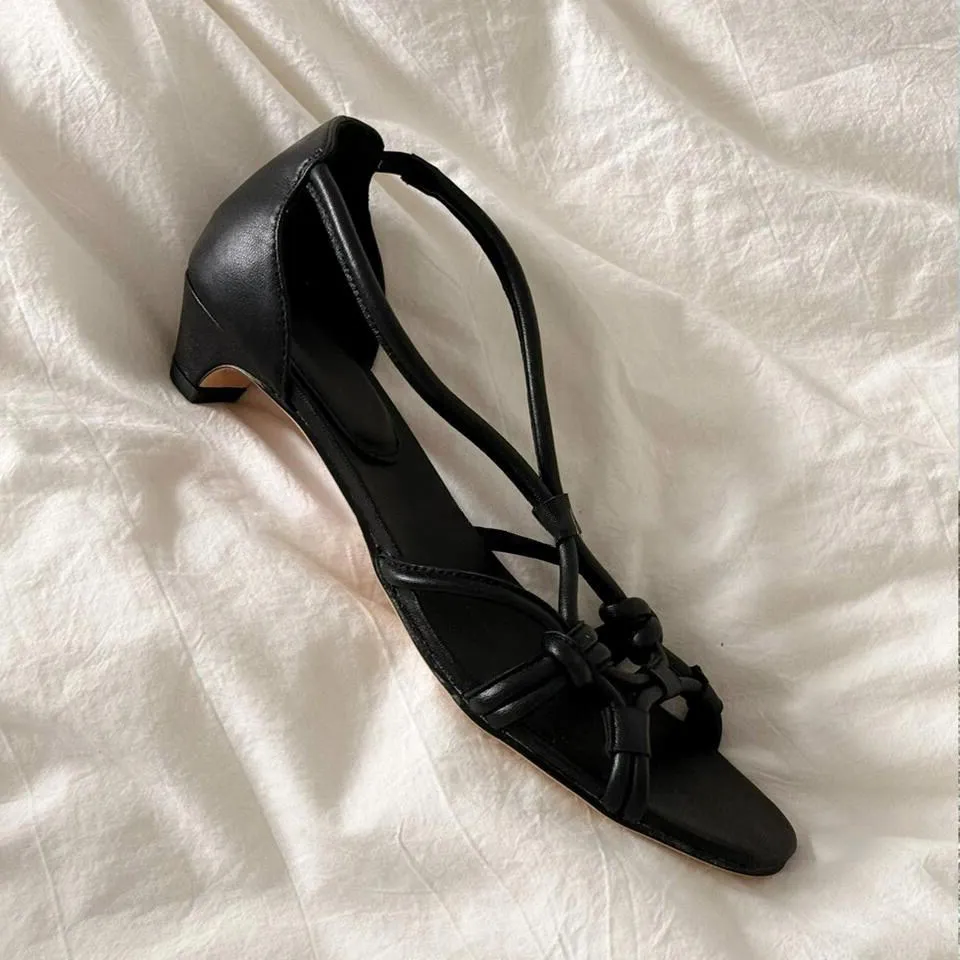2026 Summer New Style Vacation-style Hollowed-out Woven Roman Sandals Leather Thin Strap Open-toe High Heels Sandal Sandalias