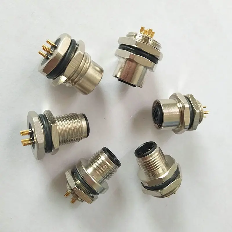 مستشعر قاعدة شفة M12 4-5- 8 النواة 12 دبوس مطلي بالذهب قابس الطيران مقبس لوحة ثابتة معدنية ذكر وأنثى
