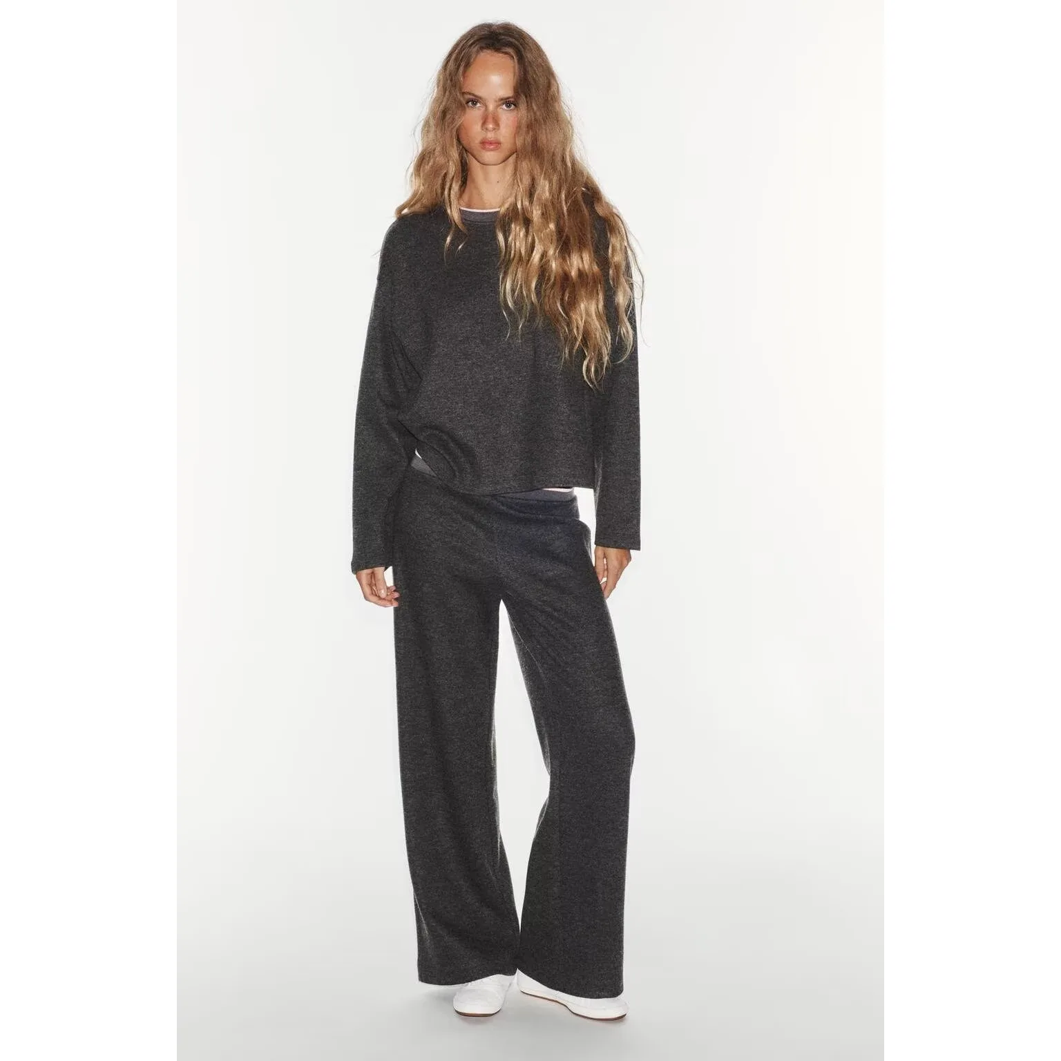 Early Autumn New Fashion Striped Sweatshirt Pants Women's Set Polyester Fiber Long Sleeve mid Waist Universal Fit China Made