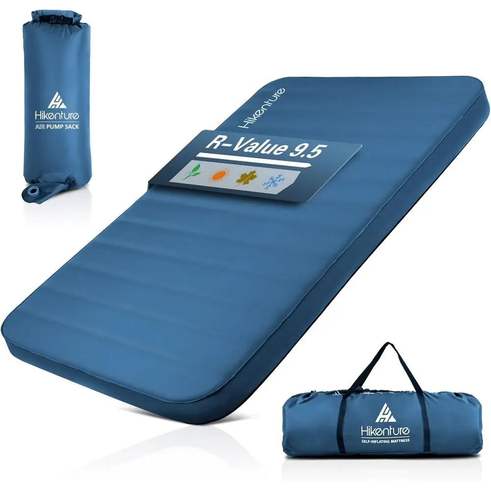 

4-Inch Insulated Sleeping Pad with Pump Sack, Comfort Plus 4-Season Camping Mattress (Light Blue, Double Size 80x52)