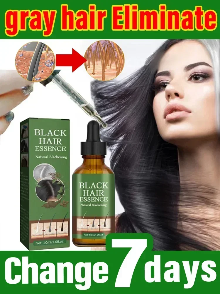 Sérum anti-cheveux gris en continu, essence de traitement des cheveux blancs, se transforme rapidement en cheveux noirs, produits de couleur naturelle