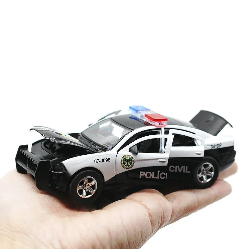 1:32 liga dodge charger modelo de carro de polícia diecasts & veículos de brinquedo simulação som e luz puxar para trás coleção brinquedos crianças presente