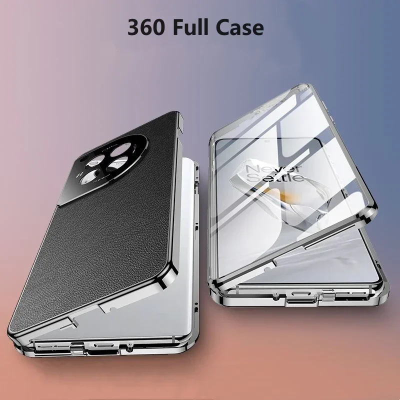 حافظة هاتف جلدية قفل المفاجئة لهاتف OnePlus 12R 12 13T مزدوجة الجوانب من الزجاج المقسى غطاء للحماية حافظات لهاتف OnePlus 11 11R