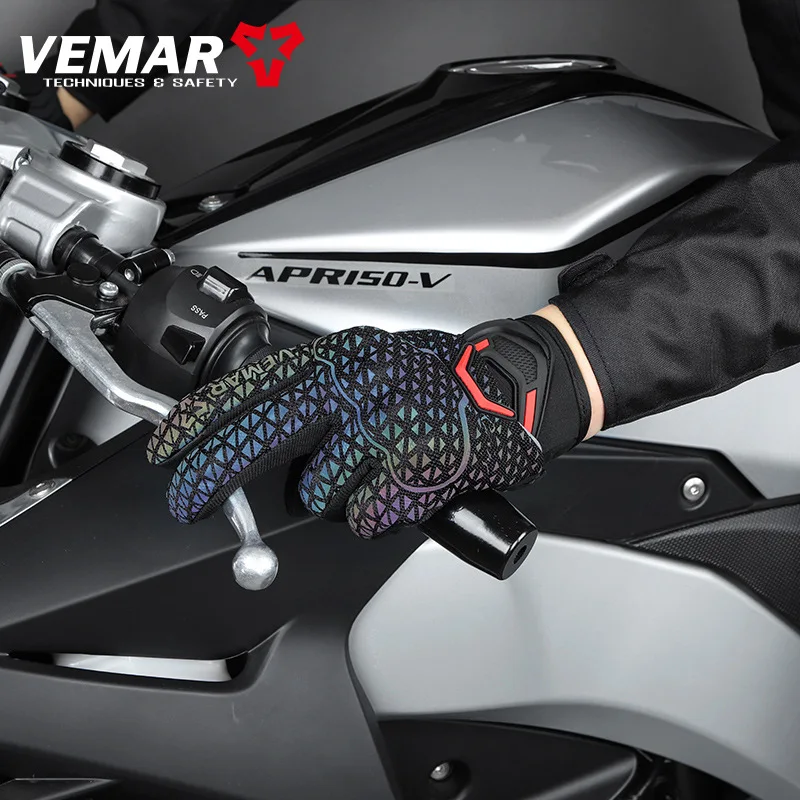 

VEMAR Motorcycle Gloves Bright & Colorful Reflective Motocross Summer Cycling Gloves TPU Protective Moto Bike Gloves Touchscreen