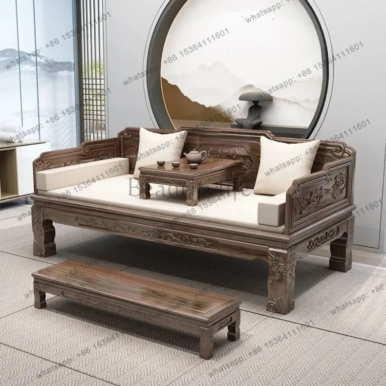 

yj9 New Chinese solid wood antique sofa Ming and Qing classical homestay log elm tiger foot carving