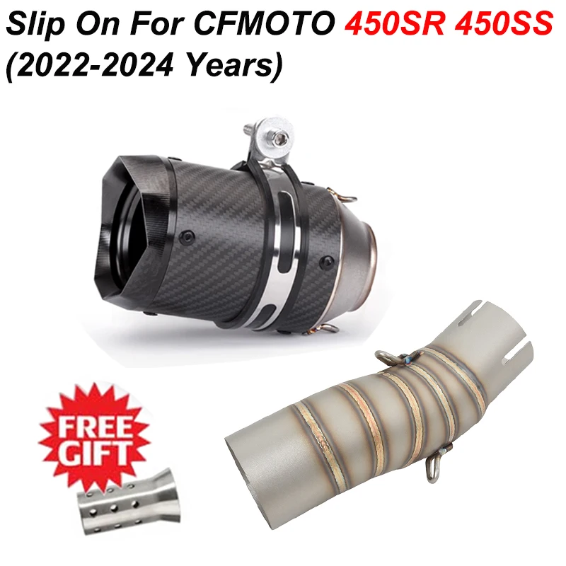

Slip On For CFMOTO 450SR 450SS 2022 2023 2024 Moto Exhaust Pipe Motorcycle Escape Middle Link Pipe Muffler Removable DB Killer