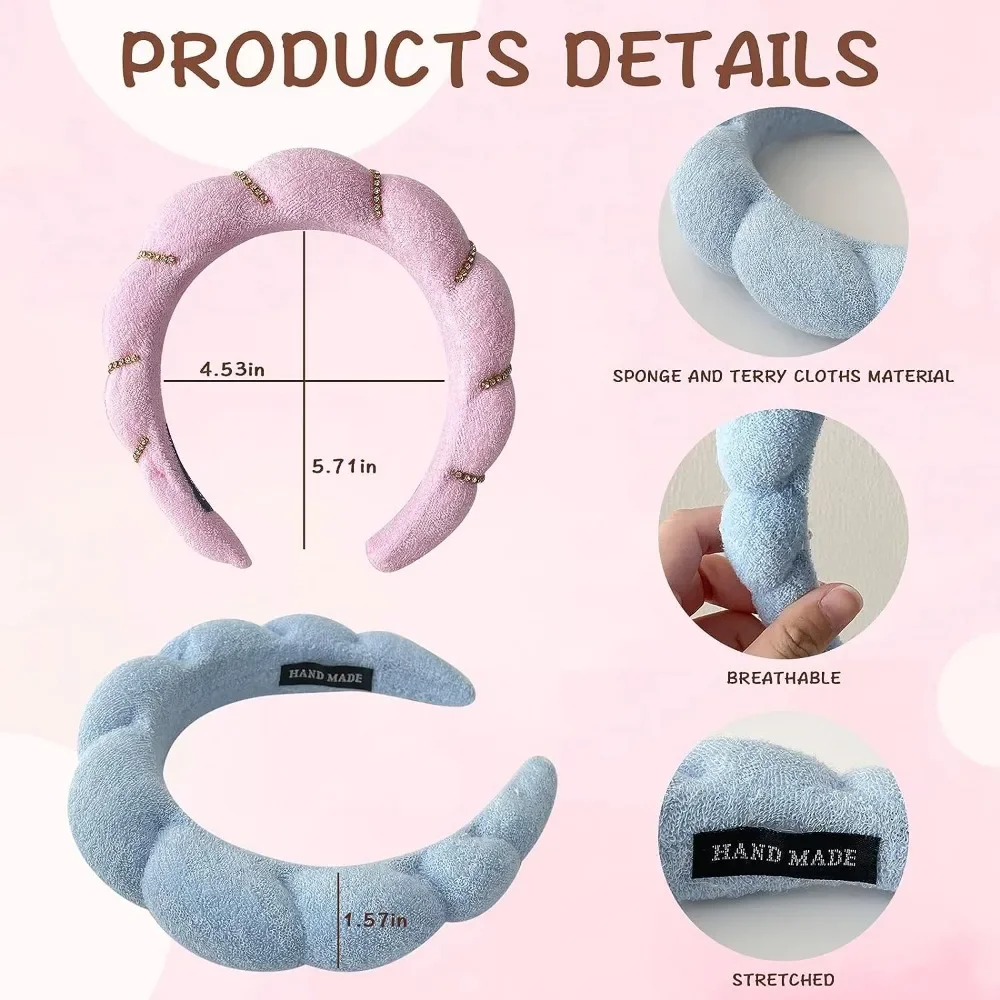 Spa Headband for Women Simple Design Sponge Bath Hairlace for Bathroom Puffy Makeup Spa Headbands for Women and Girls Shower