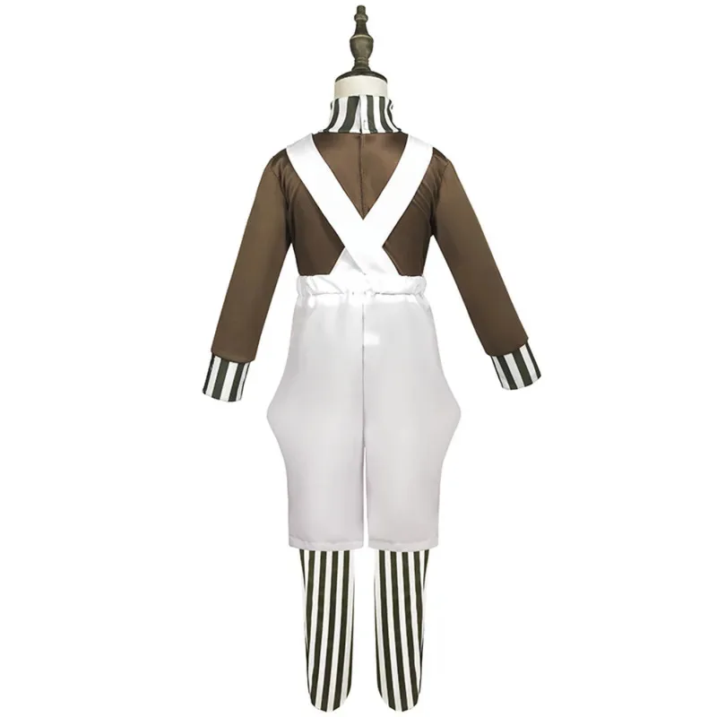 Película Chocolate Factory Oompa disfraz de Cosplay niños Tops pantalones con tirantes calcetines largos conjunto completo niños Loompa traje de juego de rol Halloween