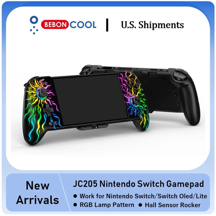 BEBONCOOL JC205 RGB Joystick For Nintendo Switch/Switch OLED Gamepads Built-in 6-Axis Gyro Design Handheld Grip Gamepad