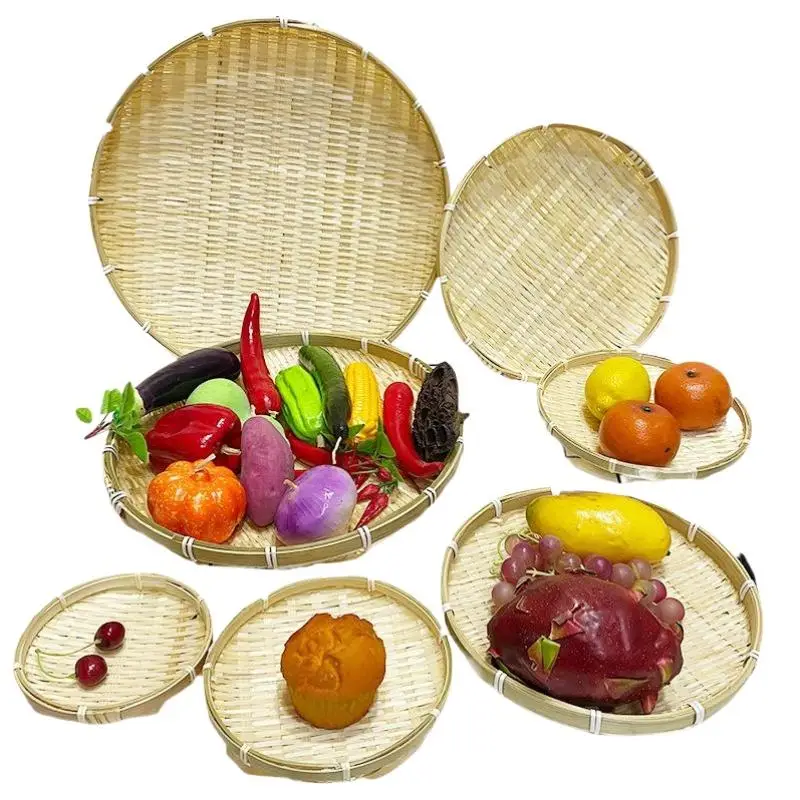 Tray Woven Woven Bamboo Tray Bamboo Round Bamboo Woven Basket Decorative Serving Tray Living Room