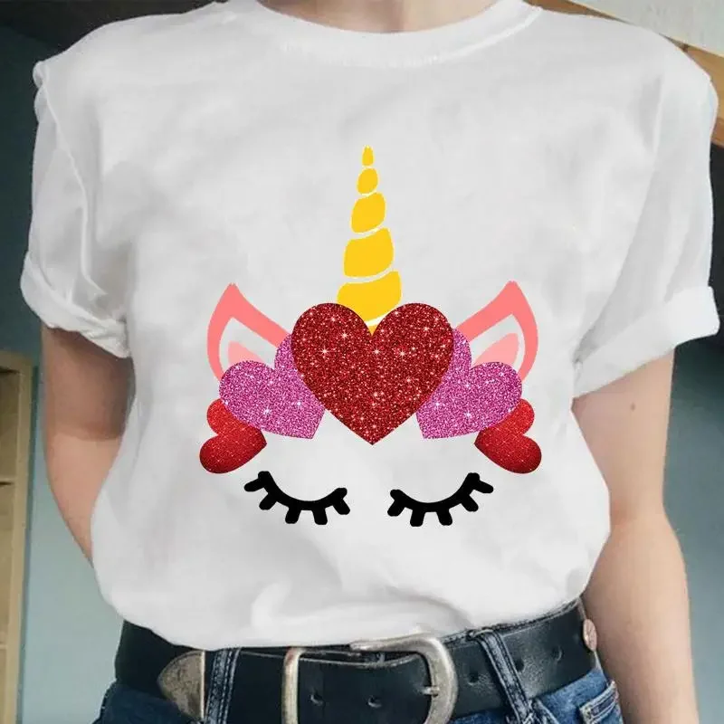 Women Graphic T Shirt Love Heartbeat Valentine Spring Short SleeveT Shirt Lady Tees Female Fashion Cartoon Clothes Print Tops