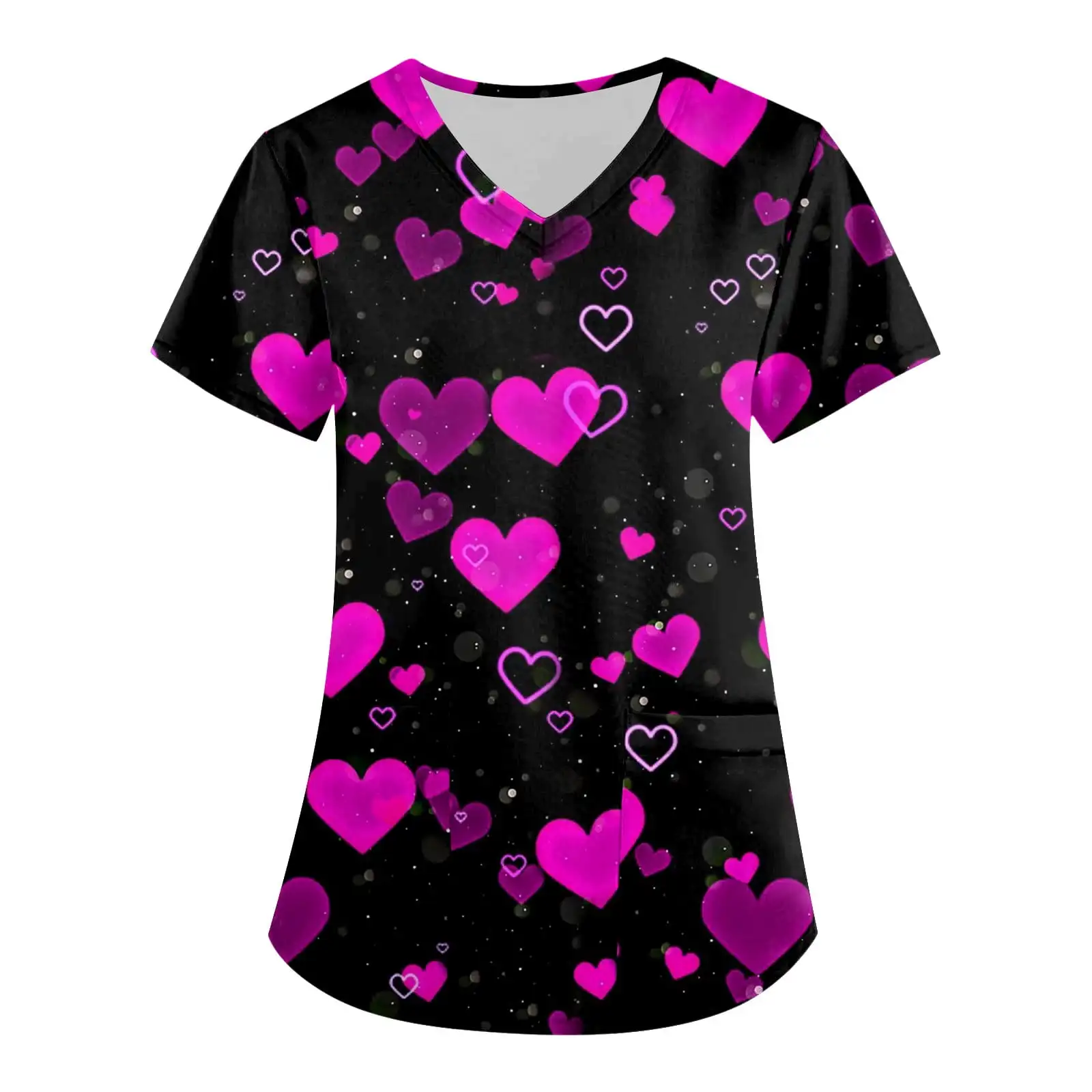 Surgical Uniforms Woman Fashion Heart Print Dental Medico V-Neck Short Sleeve Double Pocket Top Medical Pet  Uniform for Women