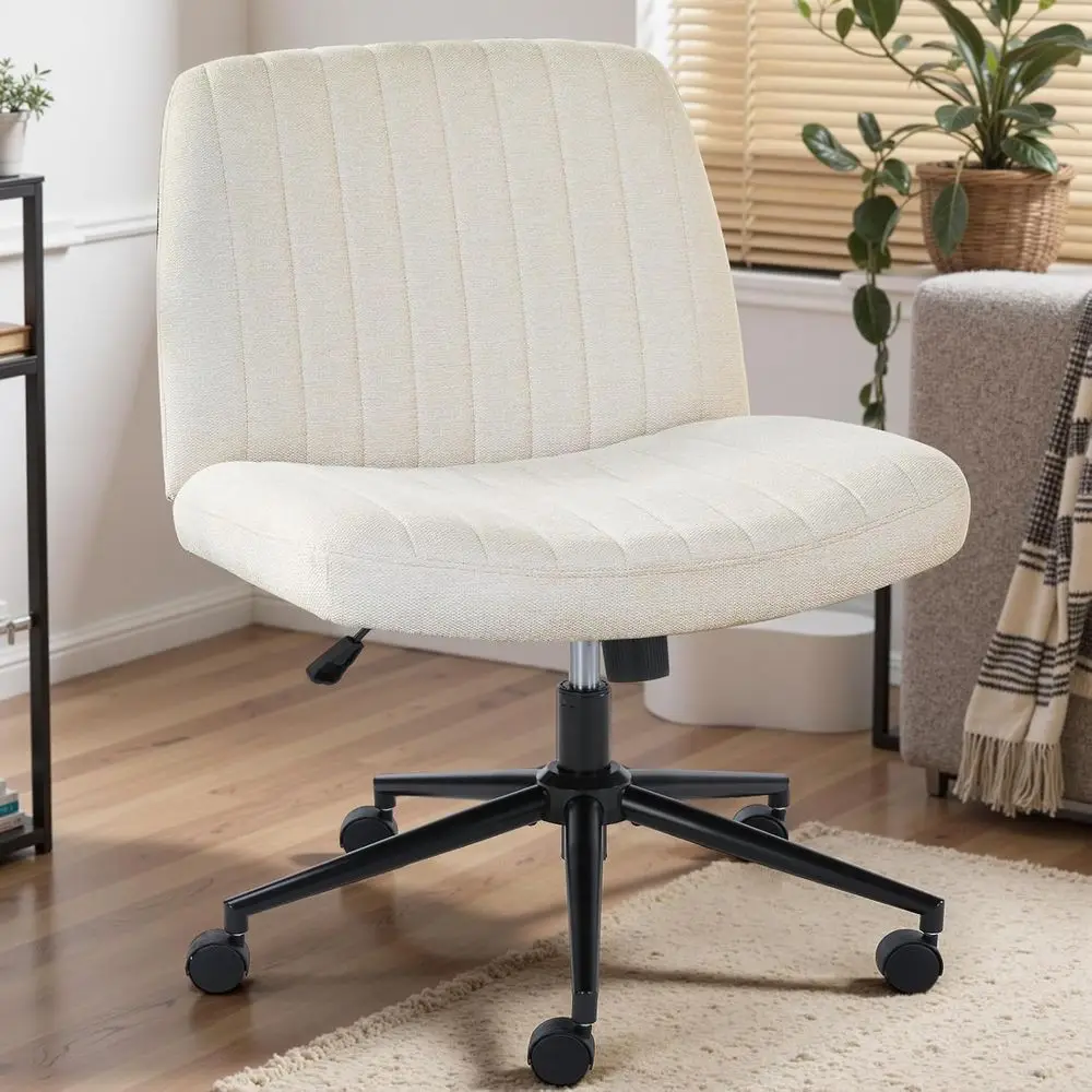 

Criss Chair with Wheels, Wide Legged Oice Desk Vanity Chairs, abric ArmlAdjustable Swivel Chairs or Home Computer Task, Beige