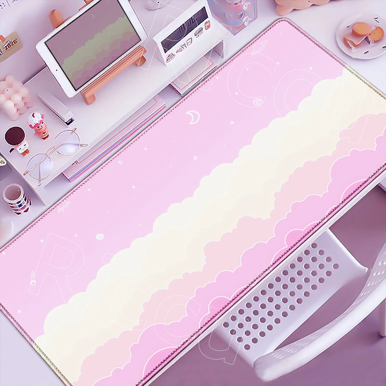 

Cute Pretty Light Blue Pink Clouds Desk Mat HD Kawaii Purple Cloud Mouse Pad Extended Pad Gaming Keyboard Mats Large Girl Carpet