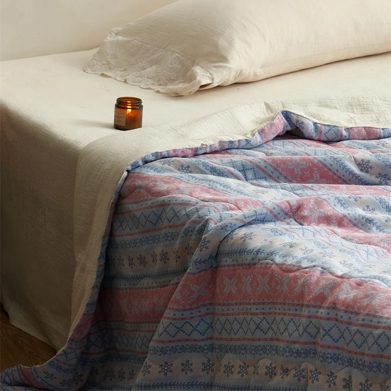 Summer Quilts Japanese Cotton Gauze Yarn-dyed Jacquard Soybean Fiber Filling Blanket Double Bed Comforter Cooling Blanket Quilts