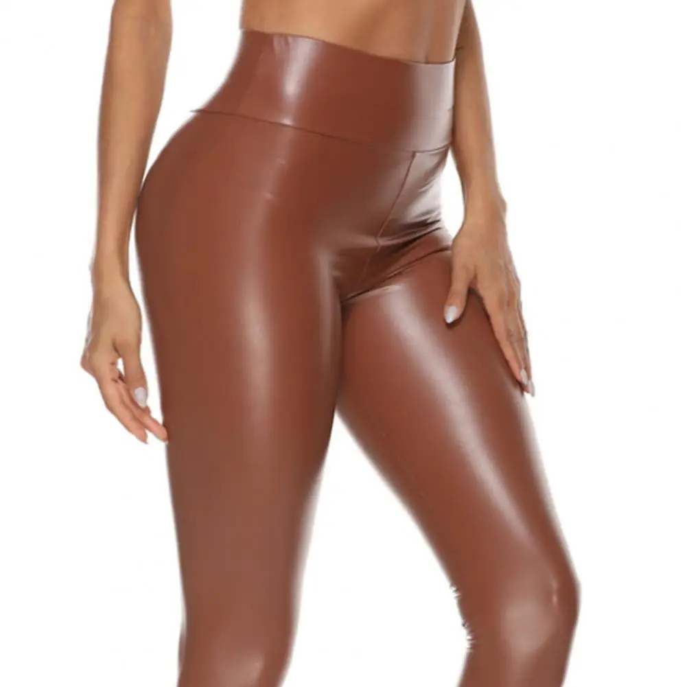 

Women Pants High Waist Faux Leather Pants Solid Color Smooth Skinny Butt-lifted Trousers Club Pencil Pants