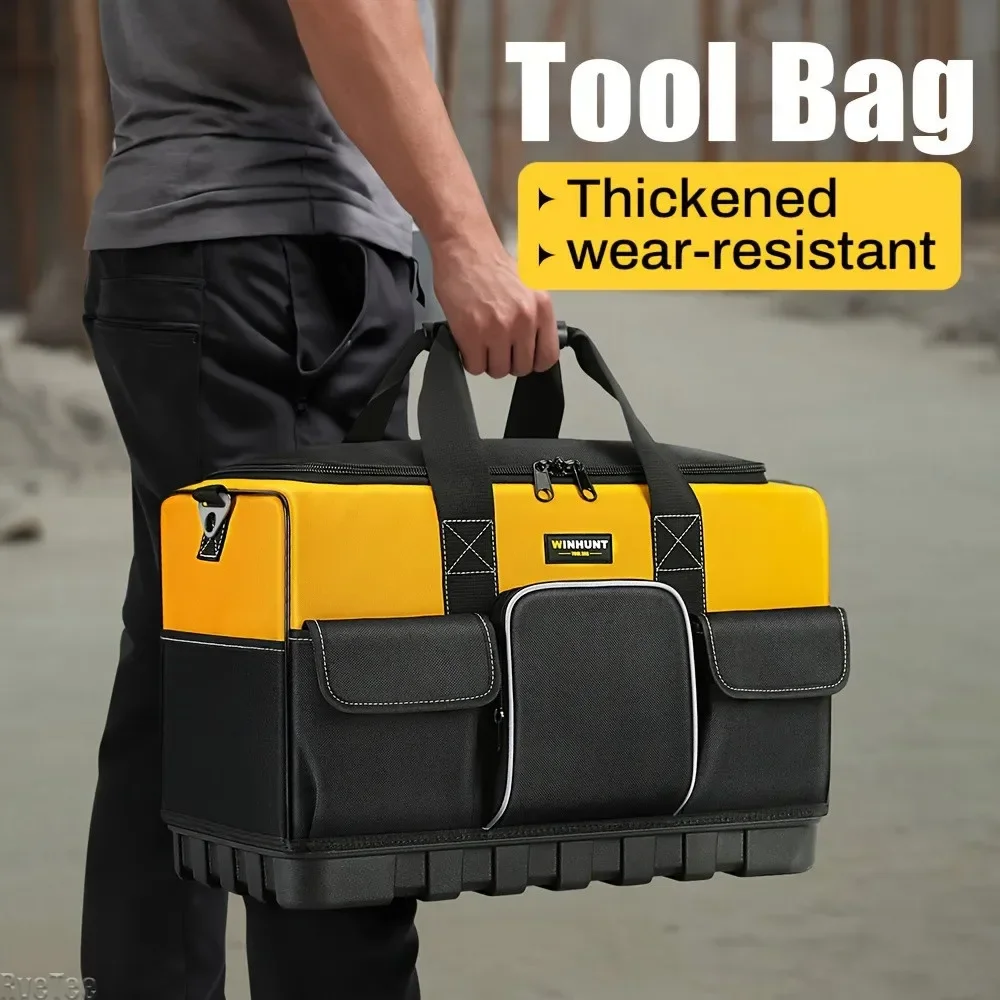 WINHUNT New Heavy Duty Tool Bag with Plastic Base for Electrician's Tools Handheld Slanted Canvas Tool Bag Organizer