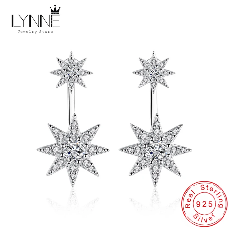 Moda podwójnego zastosowania płatek śniegu cyrkon spadek kolczyki kobiety biżuteria na prezent 925 srebro gwiazdy Rhinestone kolczyki do uszu darmowa dostawa