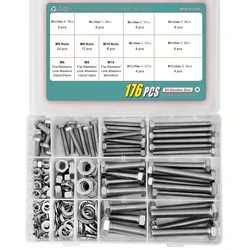 M6 M8 M10 Heavy Duty Bolts and Nuts Assortment Kit, 304 Stainless Steel, Includes 8 Most Common Sizes