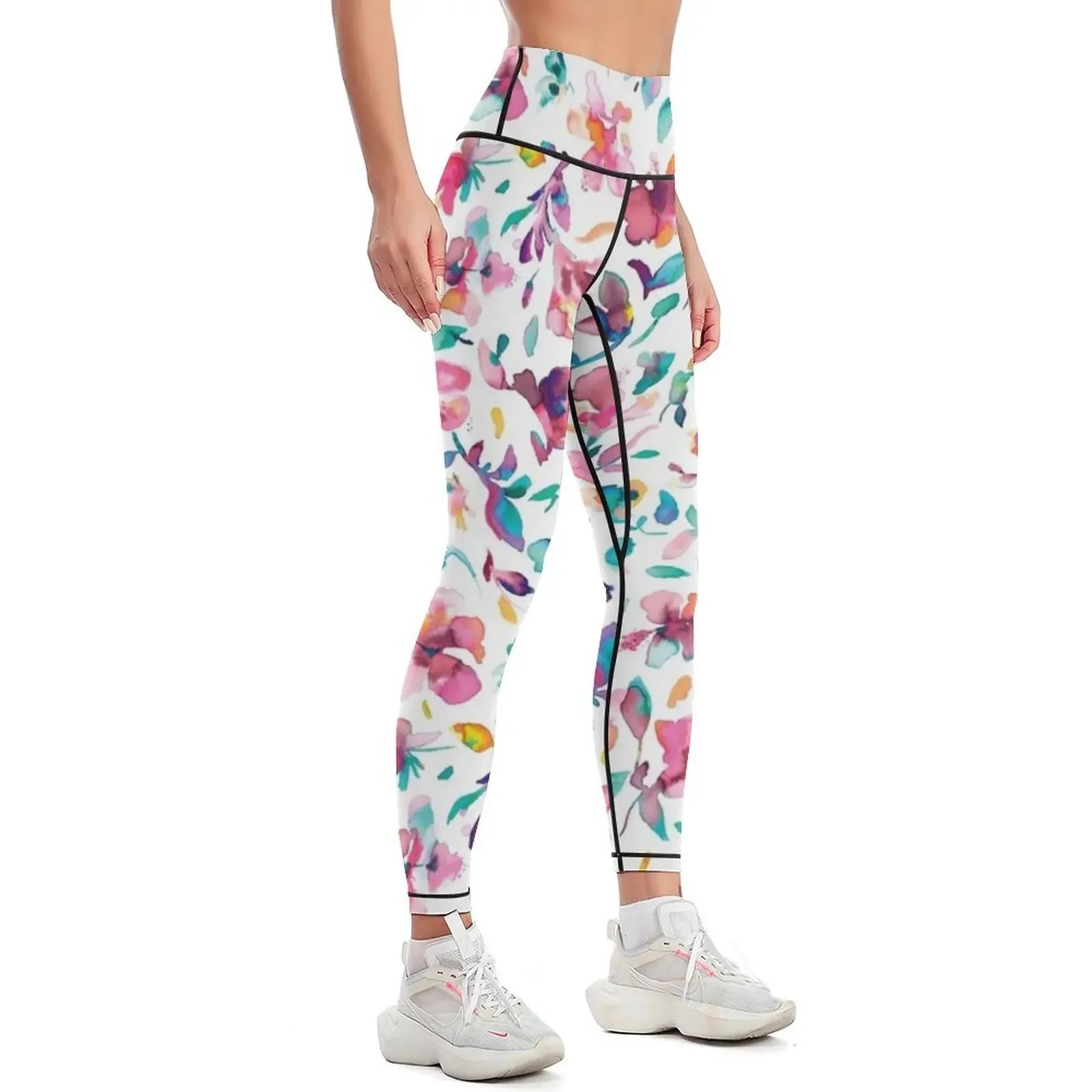 Tropical watercolor flowers - Pink hibiscus pattern Leggings Legging sexy woman Female legging pants flared Womens Leggings